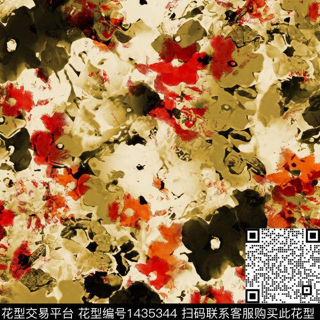 肌理水彩抽象花卉数码印花华亿平台下载（图片编号: 1435344） - 瓦栏（Walan）