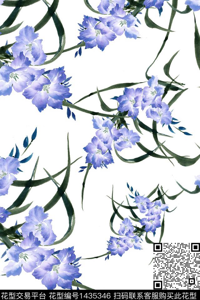 绿植树叶水彩旗袍数码印花华亿平台下载（图片编号: 1435346） - 瓦栏（Walan）