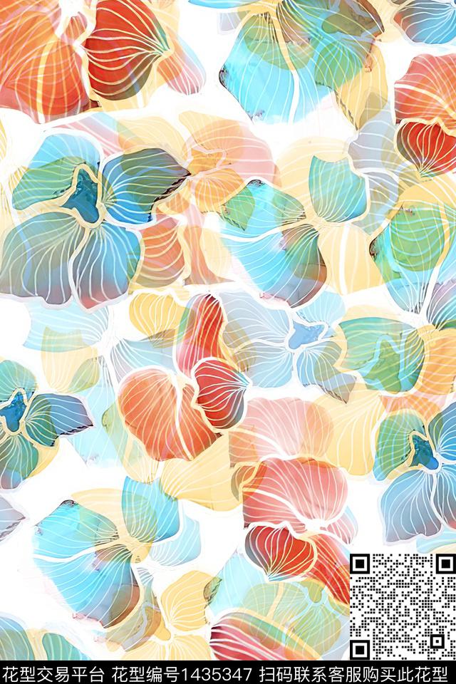 炫彩抽象花卉大牌风数码印花华亿平台下载（图片编号: 1435347） - 瓦栏（Walan）