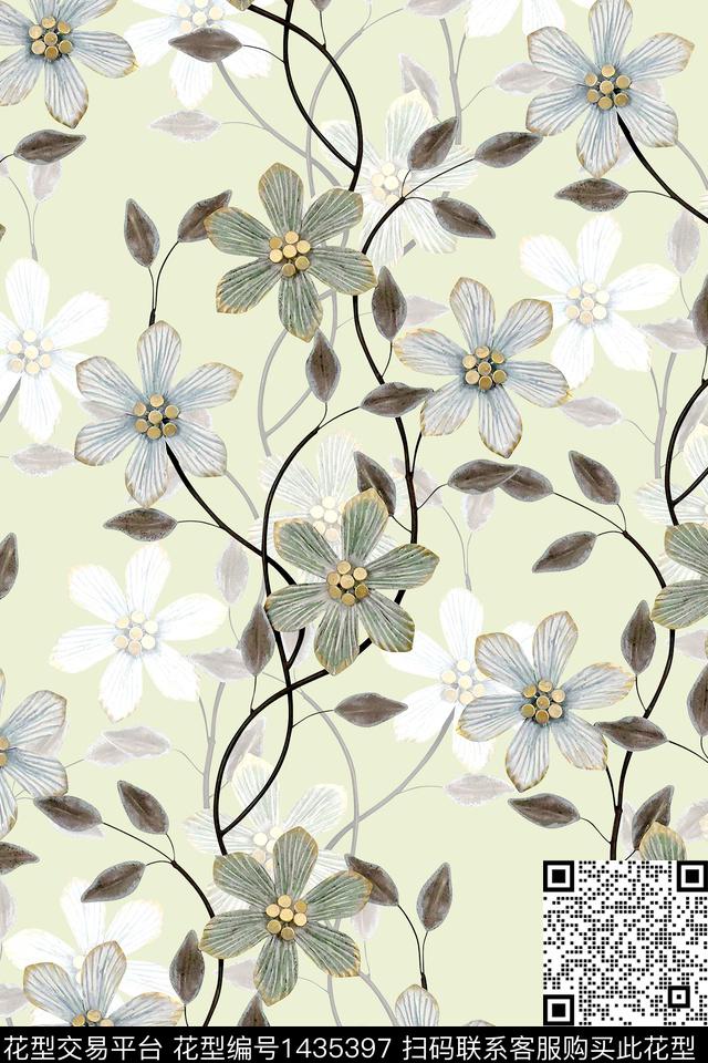 清爽底花卉花卉大牌风数码印花华亿平台下载（图片编号: 1435397） - 瓦栏（Walan）