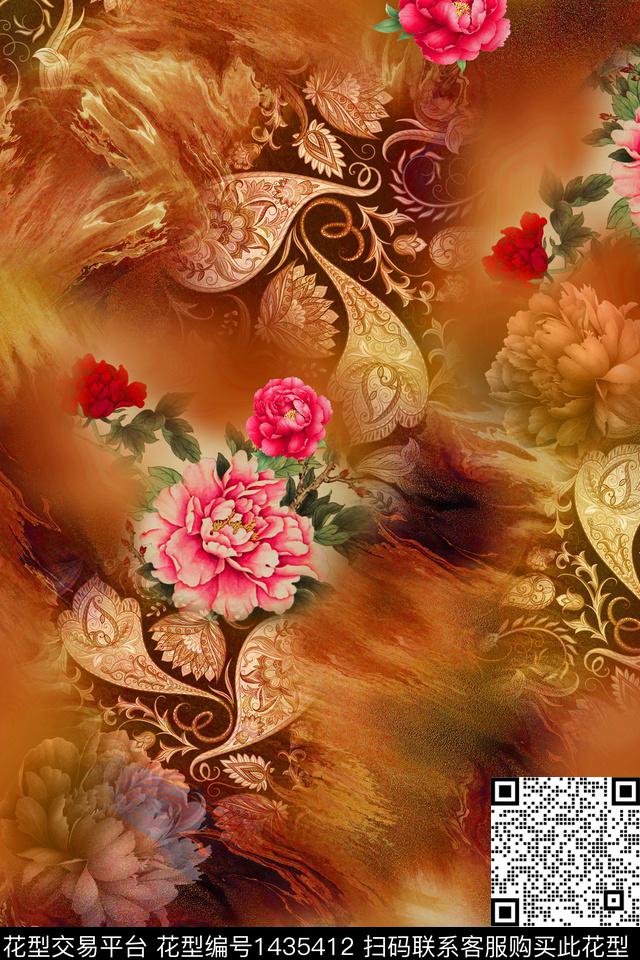 花卉休闲中国风数码印花华亿平台下载（图片编号: 1435412） - 瓦栏（Walan）