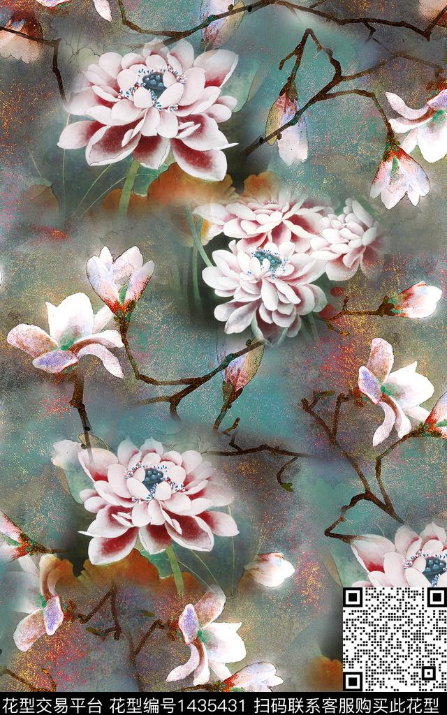 数码华亿平台花卉中国风数码印花华亿平台下载（图片编号: 1435431） - 瓦栏（Walan）
