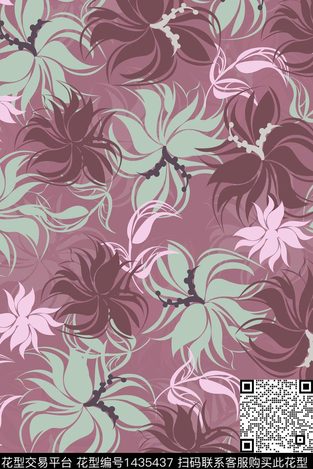 复古花卉大牌风数码印花华亿平台下载（图片编号: 1435437） - 瓦栏（Walan）