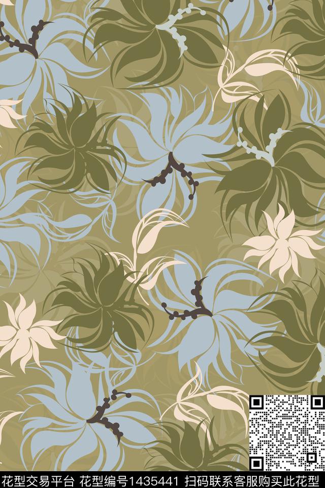 复古花卉大牌风数码印花华亿平台下载（图片编号: 1435441） - 瓦栏（Walan）