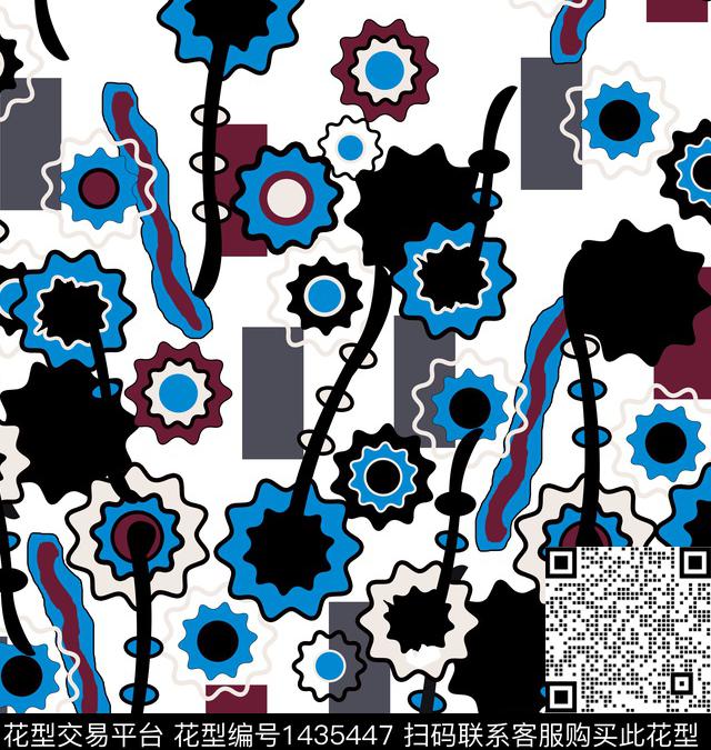 几何花卉抽象数码印花华亿平台下载（图片编号: 1435447） - 瓦栏（Walan）