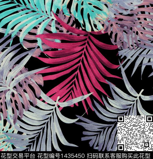 花卉热带华亿平台黑底花卉数码印花华亿平台下载（图片编号: 1435450） - 瓦栏（Walan）