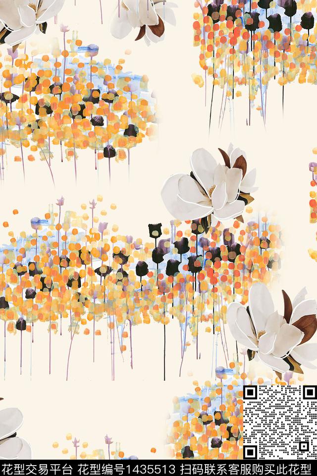几何简约花卉数码印花华亿平台下载（图片编号: 1435513） - 瓦栏（Walan）