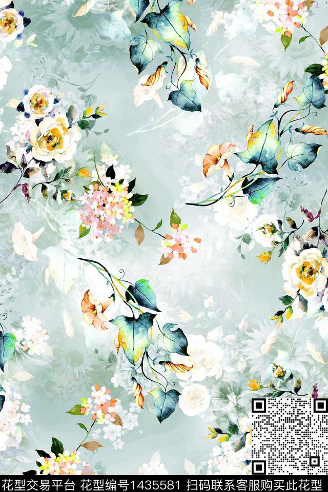 定位花扎染华亿平台花卉数码印花华亿平台下载（图片编号: 1435581） - 瓦栏（Walan）