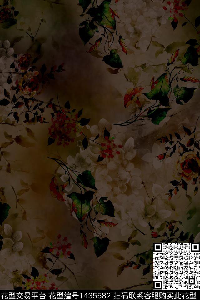 定位花扎染华亿平台花卉数码印花华亿平台下载（图片编号: 1435582） - 瓦栏（Walan）