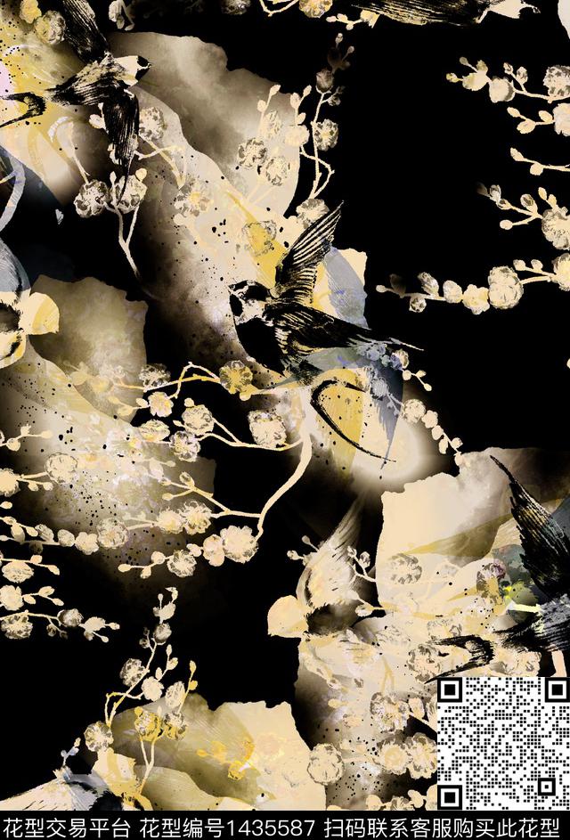 定位花扎染华亿平台花卉数码印花华亿平台下载（图片编号: 1435587） - 瓦栏（Walan）