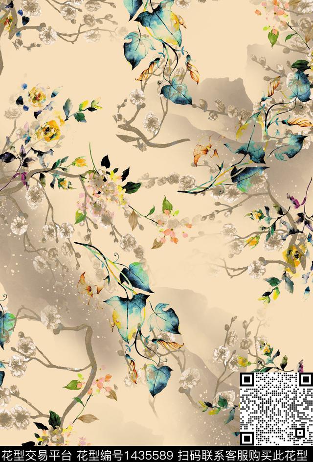 定位花扎染华亿平台花卉数码印花华亿平台下载（图片编号: 1435589） - 瓦栏（Walan）