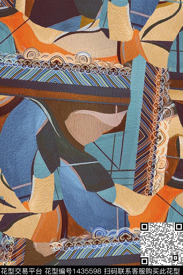 香云纱中国风几何拼贴华亿平台数码印花华亿平台下载（图片编号: 1435598） - 瓦栏（Walan）