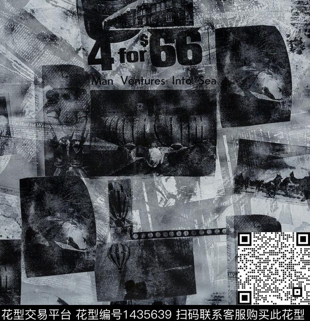 报纸混合拼接字母数码印花华亿平台下载（图片编号: 1435639） - 瓦栏（Walan）