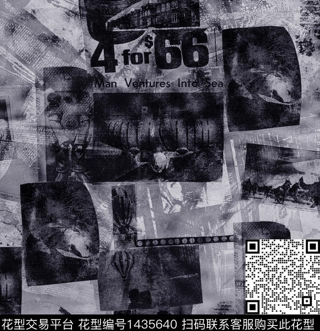 报纸油画华亿平台混合拼接数码印花华亿平台下载（图片编号: 1435640） - 瓦栏（Walan）