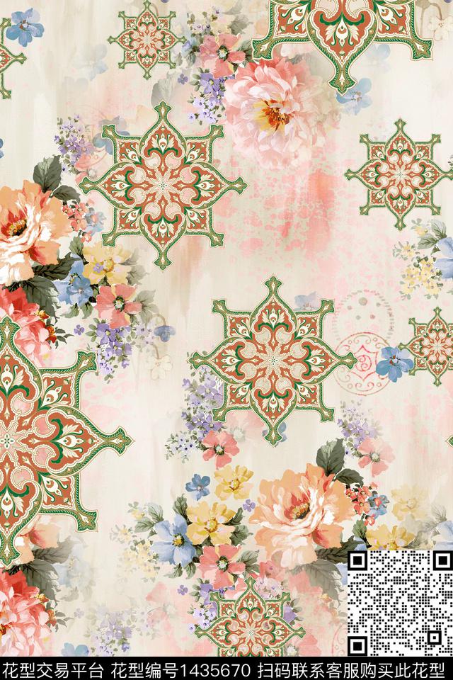 肌理清爽底花卉大牌风数码印花华亿平台下载（图片编号: 1435670） - 瓦栏（Walan）