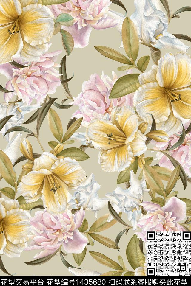 绿植树叶水彩旗袍传统印花华亿平台下载（图片编号: 1435680） - 瓦栏（Walan）