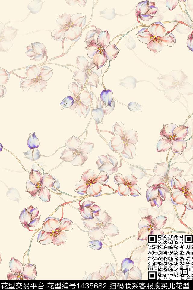 绿植树叶水彩旗袍数码印花华亿平台下载（图片编号: 1435682） - 瓦栏（Walan）