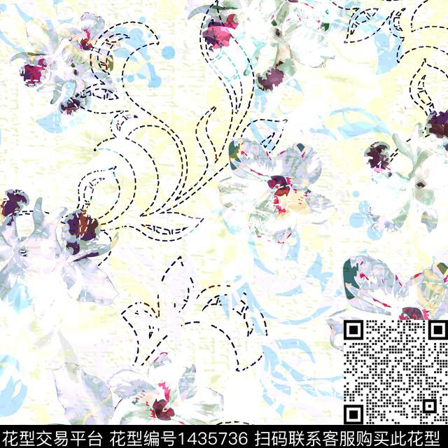 定位花扎染华亿平台花卉数码印花华亿平台下载（图片编号: 1435736） - 瓦栏（Walan）