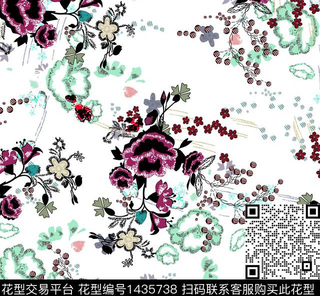 定位花扎染华亿平台花卉数码印花华亿平台下载（图片编号: 1435738） - 瓦栏（Walan）