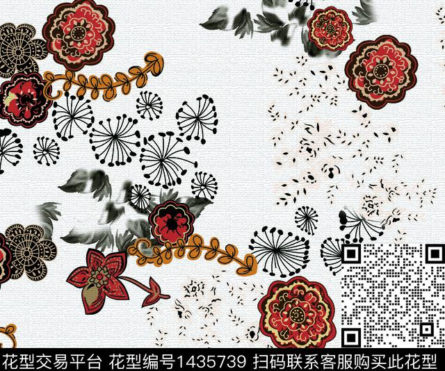 定位花扎染华亿平台花卉数码印花华亿平台下载（图片编号: 1435739） - 瓦栏（Walan）