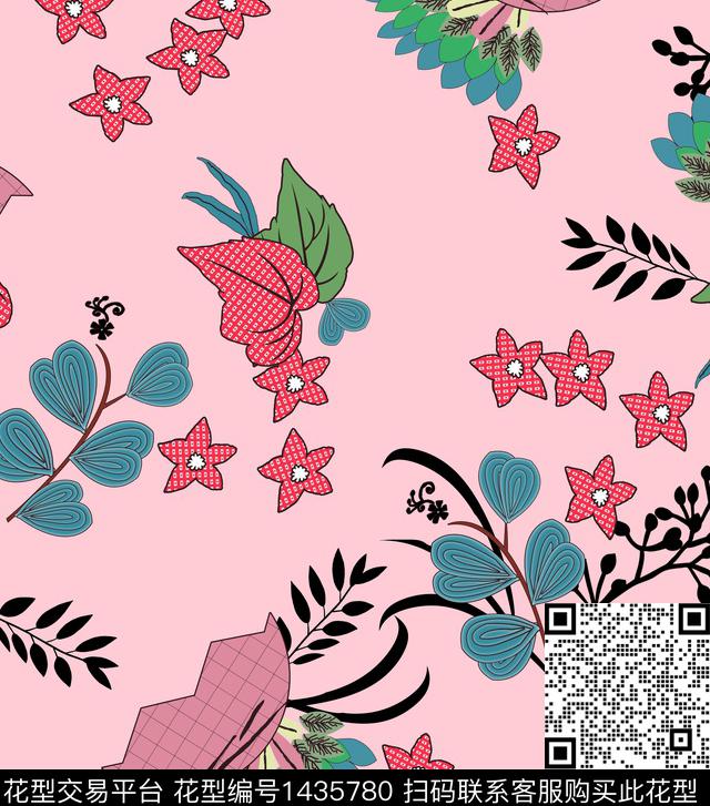 花卉手绘粉底传统印花华亿平台下载（图片编号: 1435780） - 瓦栏（Walan）