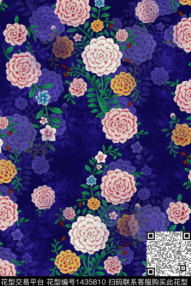花卉大牌风真丝数码印花华亿平台下载（图片编号: 1435810） - 瓦栏（Walan）