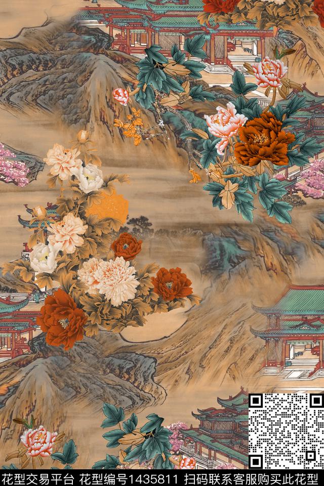 香云纱中国风国画数码印花华亿平台下载（图片编号: 1435811） - 瓦栏（Walan）