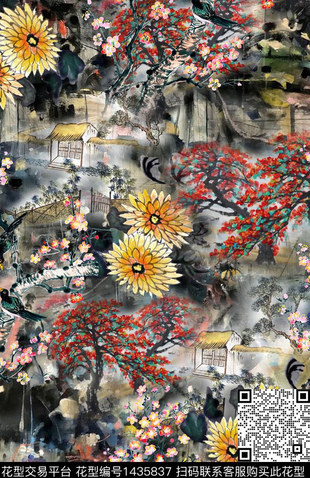 梅花香云纱中老年数码印花华亿平台下载（图片编号: 1435837） - 瓦栏（Walan）