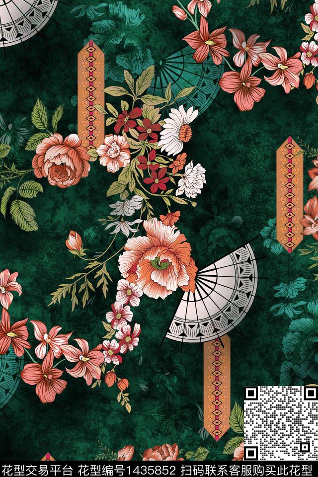 复古花卉香云纱数码印花华亿平台下载（图片编号: 1435852） - 瓦栏（Walan）