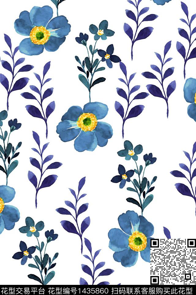 数码华亿平台满版散花水彩花卉数码印花华亿平台下载（图片编号: 1435860） - 瓦栏（Walan）