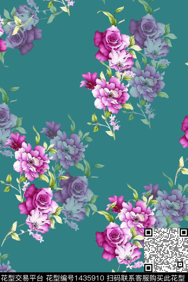 文艺花卉大花数码印花华亿平台下载（图片编号: 1435910） - 瓦栏（Walan）