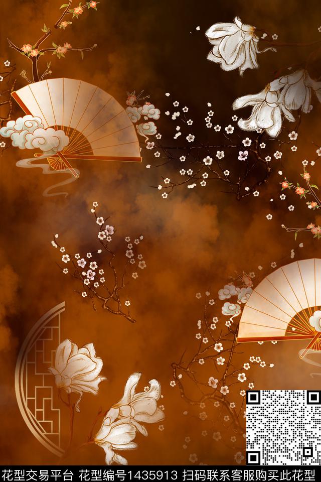 传统纹样花卉香云纱数码印花华亿平台下载（图片编号: 1435913） - 瓦栏（Walan）