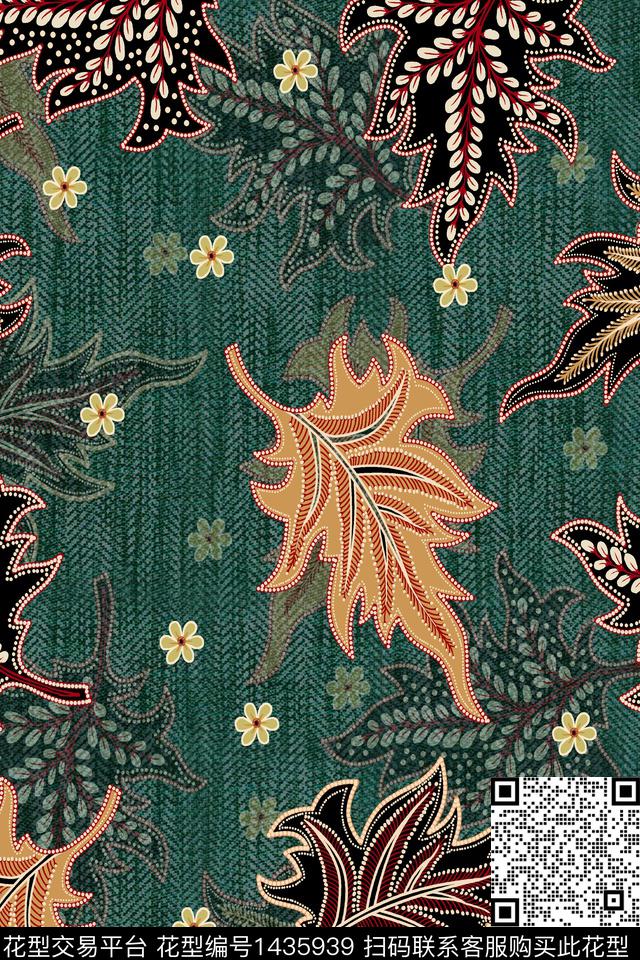 时尚香云纱绿植树叶数码印花华亿平台下载（图片编号: 1435939） - 瓦栏（Walan）