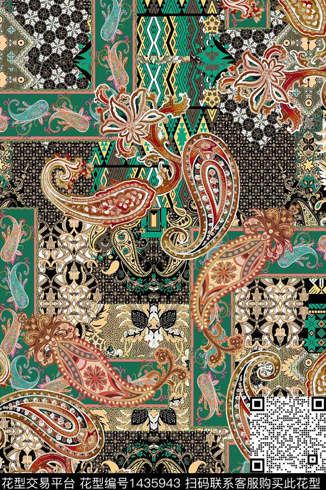 民族风佩斯利真丝数码印花华亿平台下载（图片编号: 1435943） - 瓦栏（Walan）