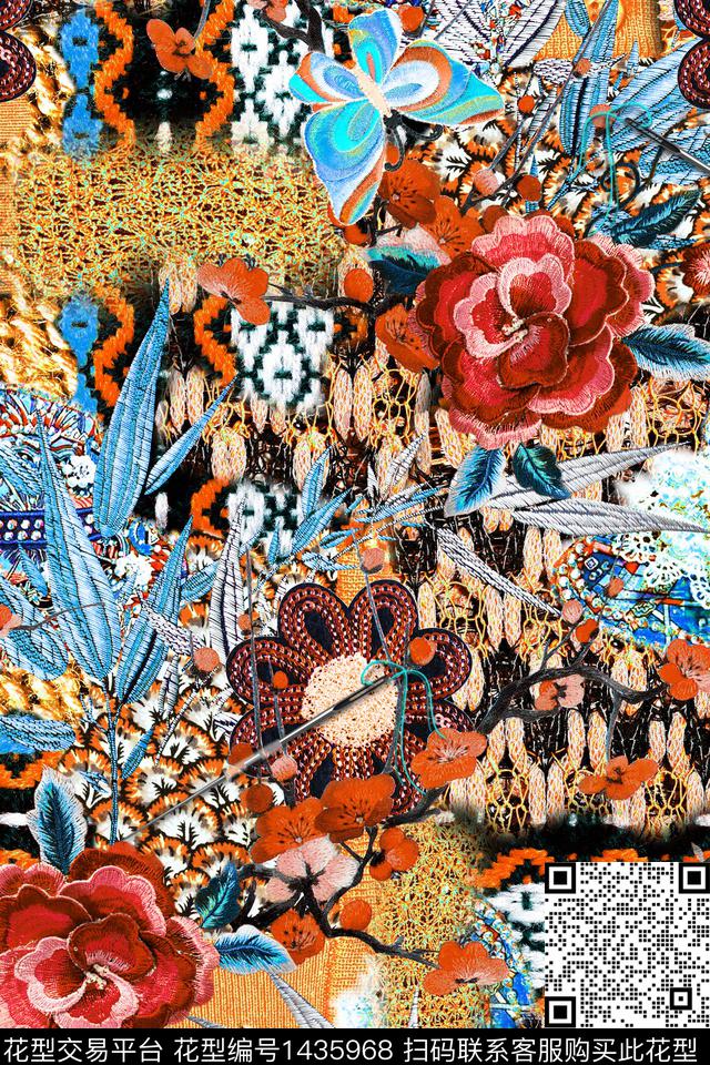 民族风花卉大牌风数码印花华亿平台下载（图片编号: 1435968） - 瓦栏（Walan）