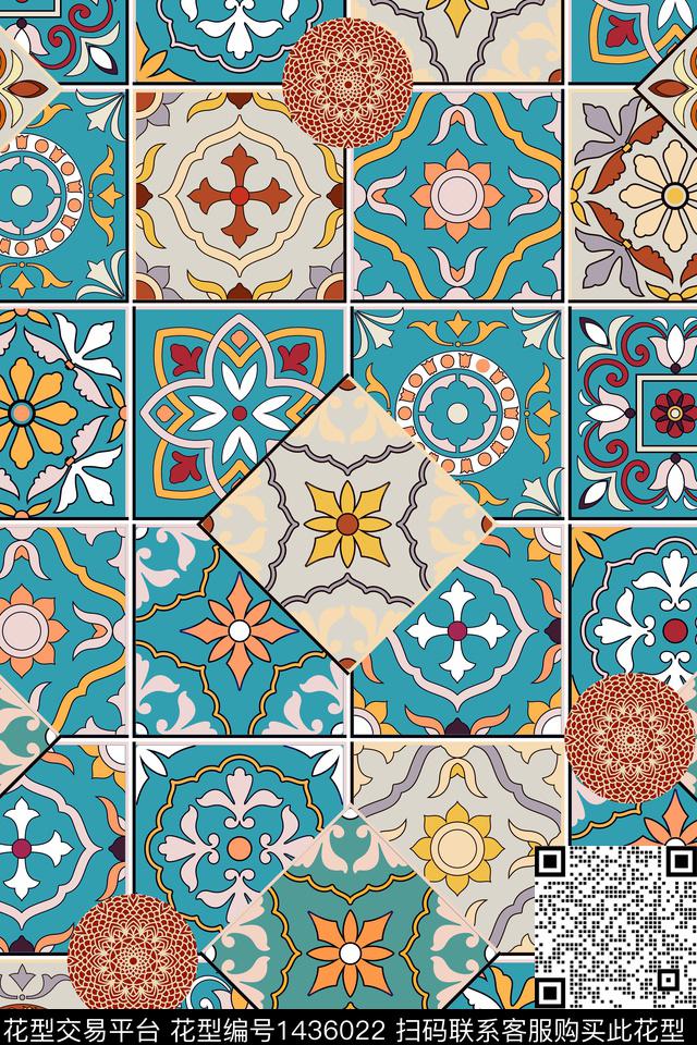 民族花卉几何大牌风数码印花华亿平台下载（图片编号: 1436022） - 瓦栏（Walan）