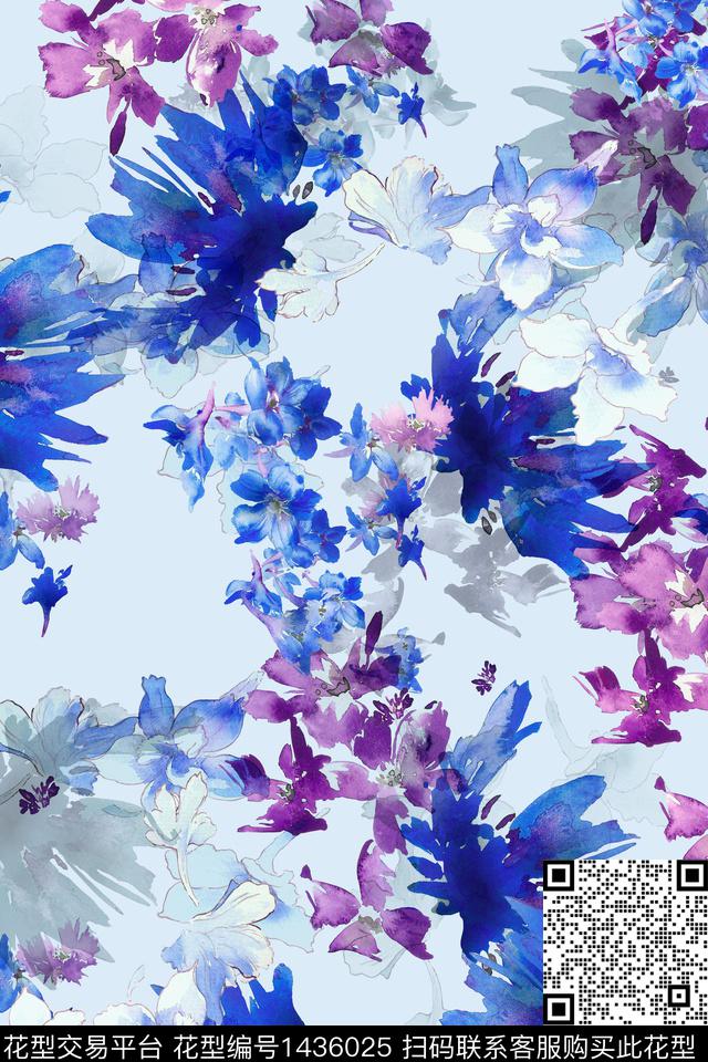 清爽底花卉花卉大牌风数码印花华亿平台下载（图片编号: 1436025） - 瓦栏（Walan）