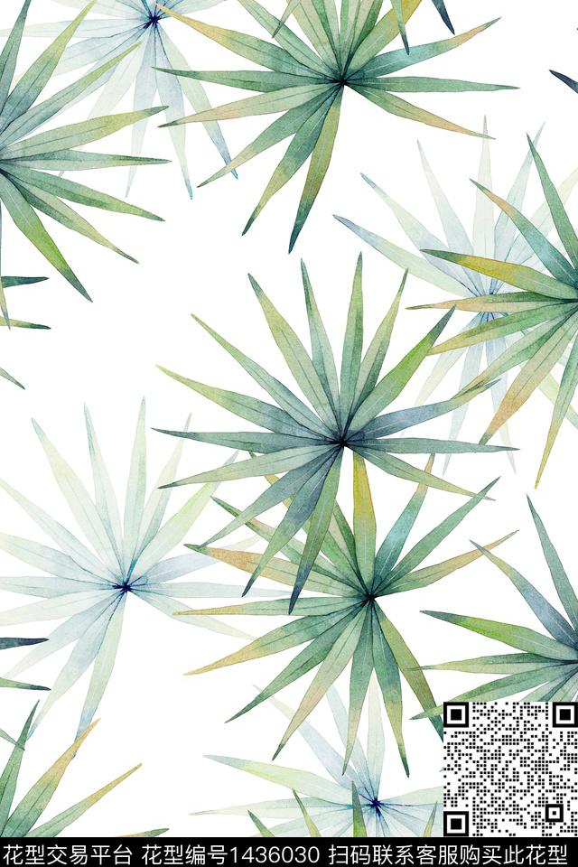 绿植树叶清爽底花卉大牌风数码印花华亿平台下载（图片编号: 1436030） - 瓦栏（Walan）