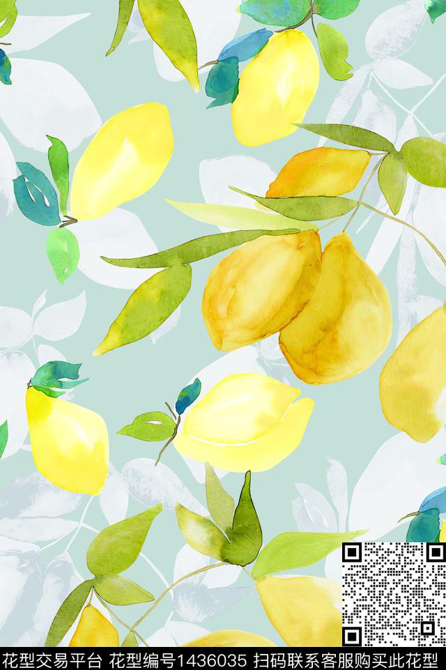 水果柠檬清爽底花卉数码印花华亿平台下载（图片编号: 1436035） - 瓦栏（Walan）