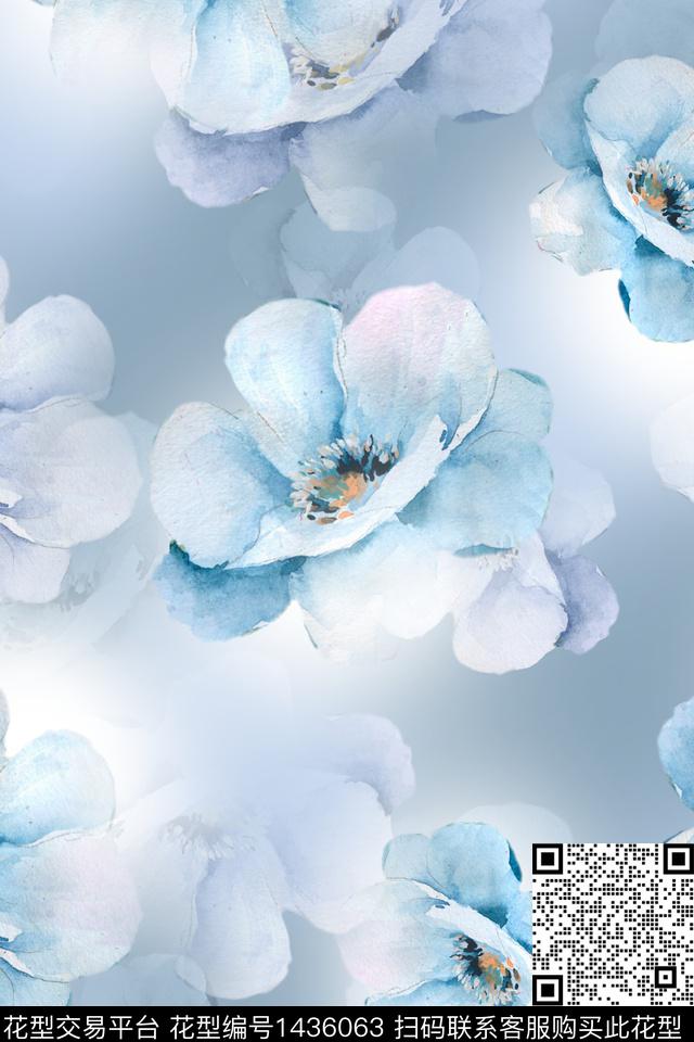 清爽底花卉花卉大牌风数码印花华亿平台下载（图片编号: 1436063） - 瓦栏（Walan）