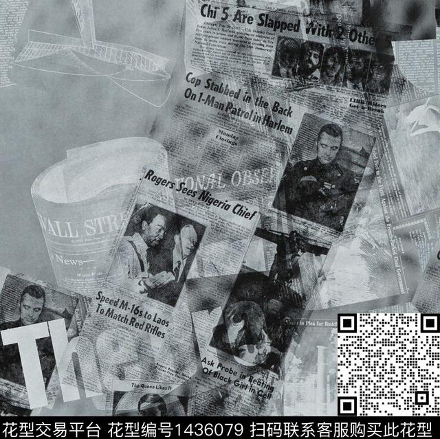 字母YOHJIYAMAMOTO报纸数码印花华亿平台下载（图片编号: 1436079） - 瓦栏（Walan）