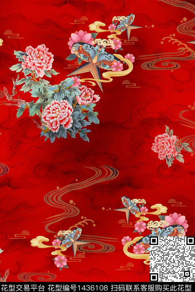 香云纱大花真丝数码印花华亿平台下载（图片编号: 1436108） - 瓦栏（Walan）