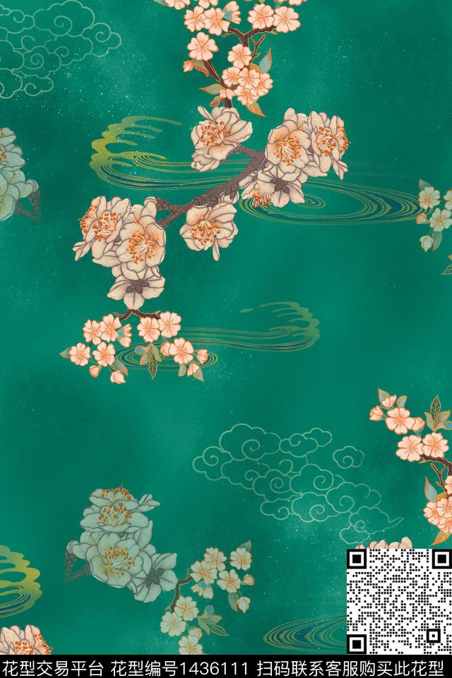 祥云香云纱真丝数码印花华亿平台下载（图片编号: 1436111） - 瓦栏（Walan）