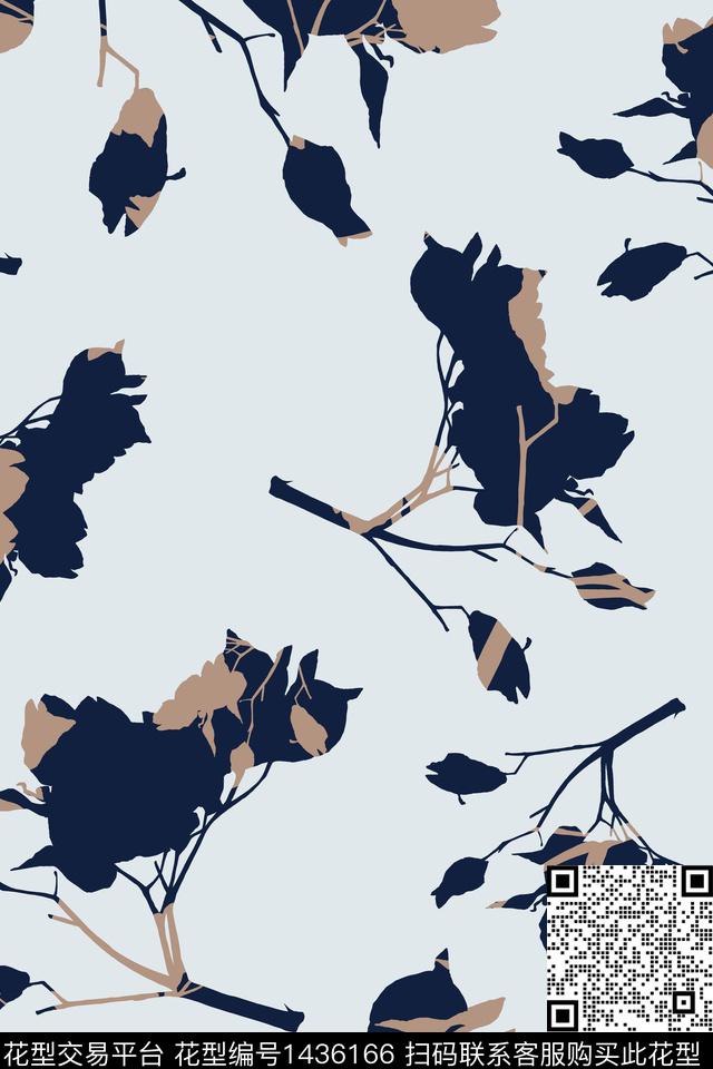 花卉剪影配饰传统印花华亿平台下载（图片编号: 1436166） - 瓦栏（Walan）