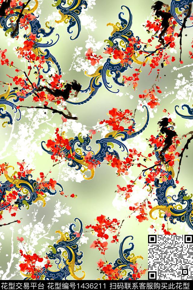 数码华亿平台水墨风满版散花数码印花华亿平台下载（图片编号: 1436211） - 瓦栏（Walan）