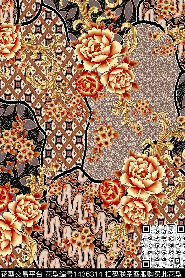 时尚民族风花卉数码印花华亿平台下载（图片编号: 1436314） - 瓦栏（Walan）