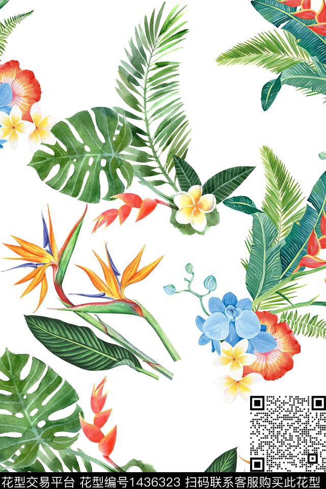 绿植树叶小清新热带华亿平台数码印花华亿平台下载（图片编号: 1436323） - 瓦栏（Walan）