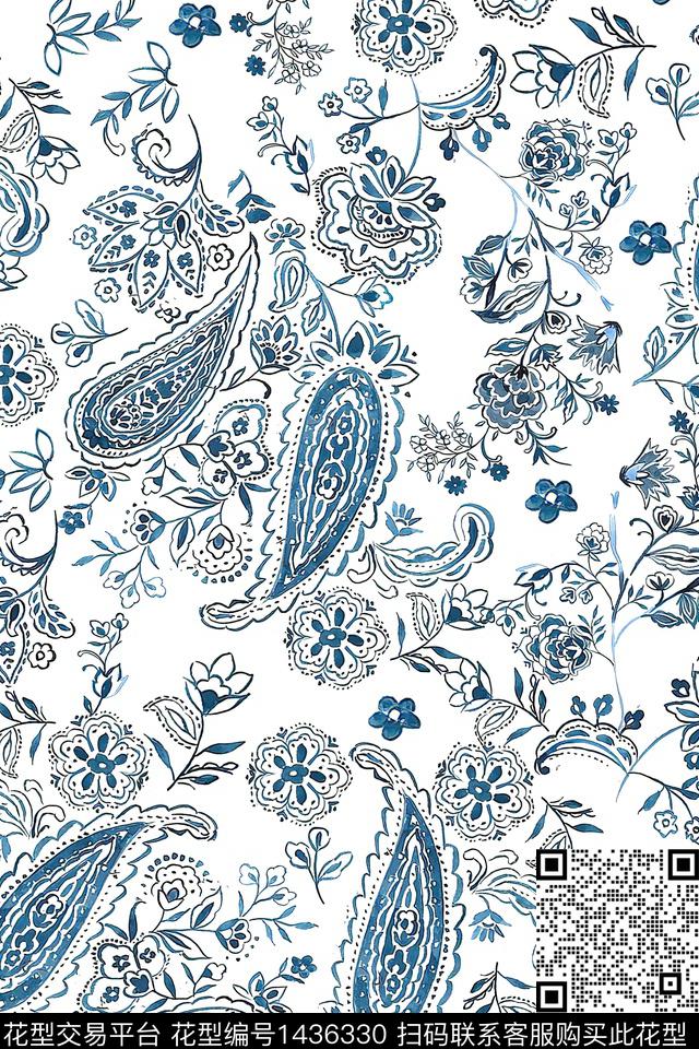 时尚佩斯利真丝数码印花华亿平台下载（图片编号: 1436330） - 瓦栏（Walan）