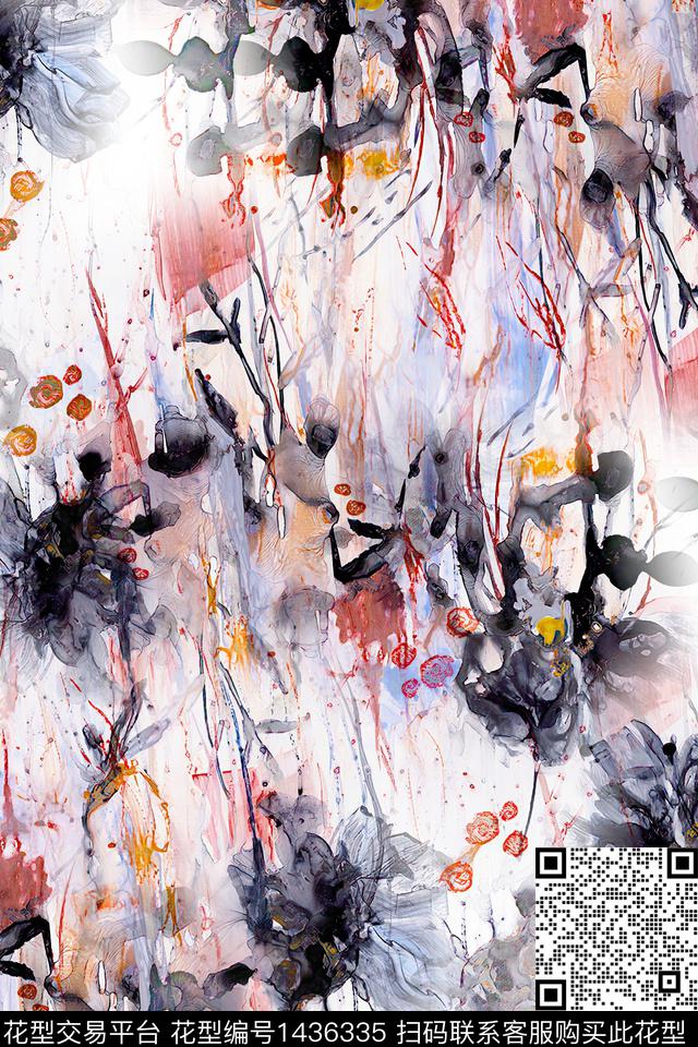 肌理扎染华亿平台抽象花卉数码印花华亿平台下载（图片编号: 1436335） - 瓦栏（Walan）