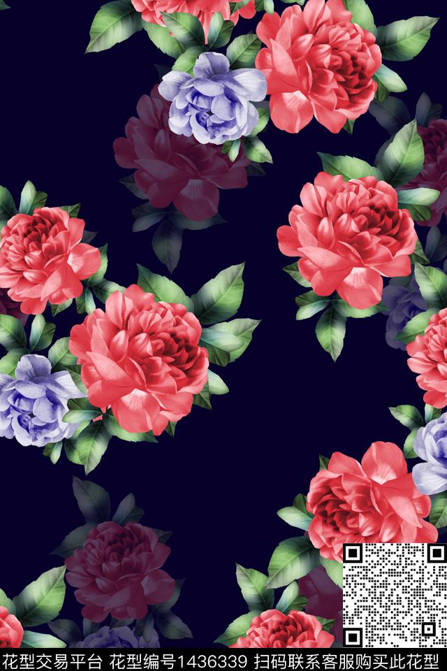 炫彩绿植树叶玫瑰花数码印花华亿平台下载（图片编号: 1436339） - 瓦栏（Walan）